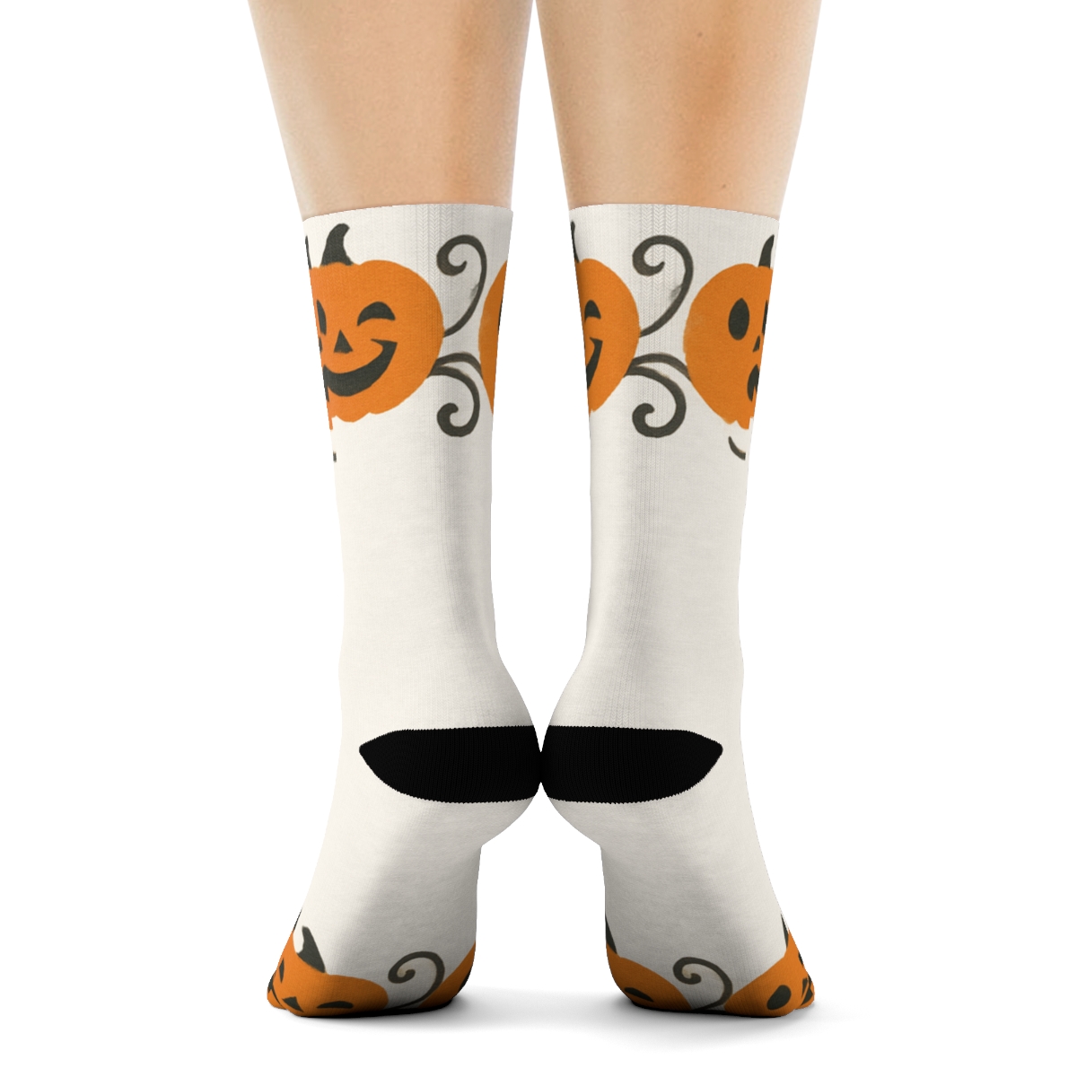 Jack O Lantern Wave Border On White Background unique graphic crew socks