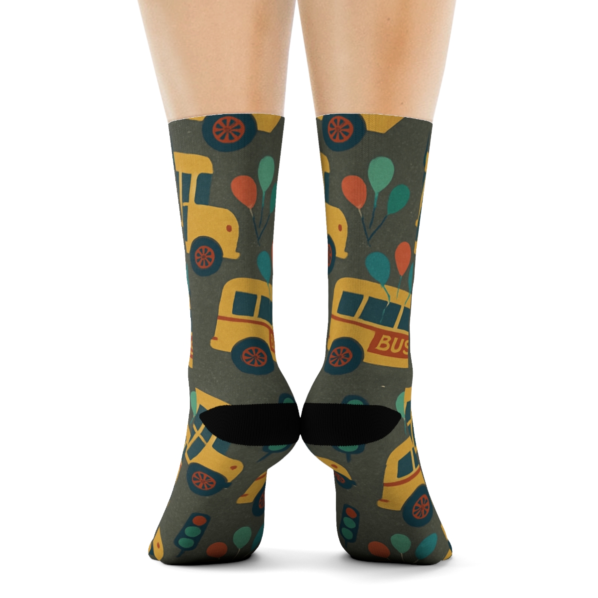 Asphalt Gray Parade Buses With Bus Driver soft everyday crew socks