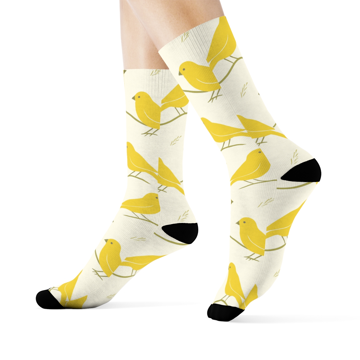 Canary Song Curve Waves On Cream Ivory Background trendy patterned crew socks