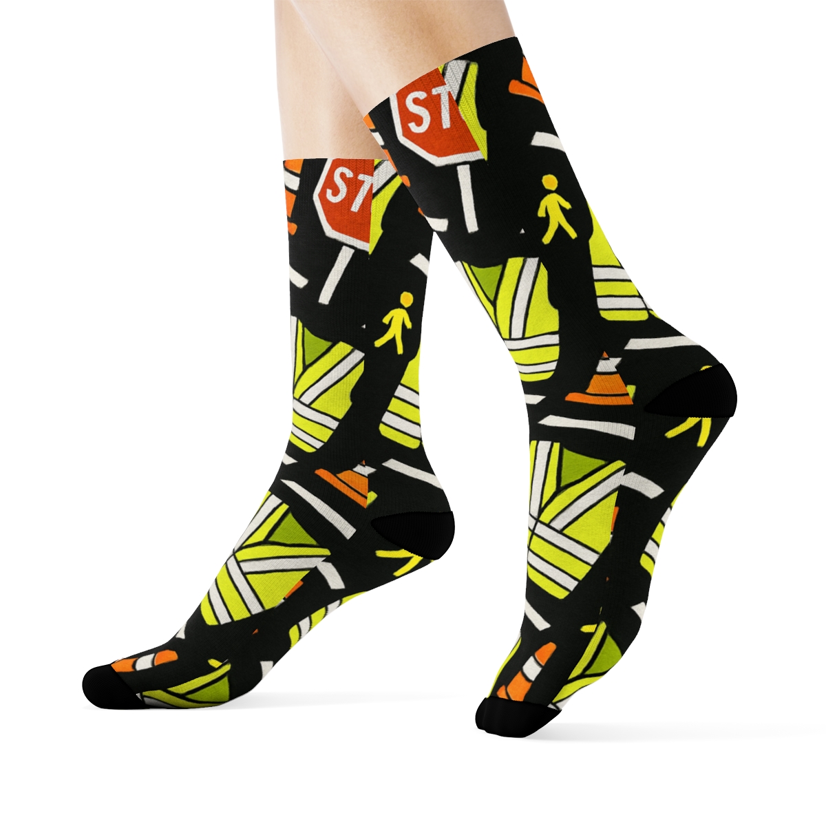 Neon Safety Stripe Rhythm Crossing Guard Pattern designer printed crew socks