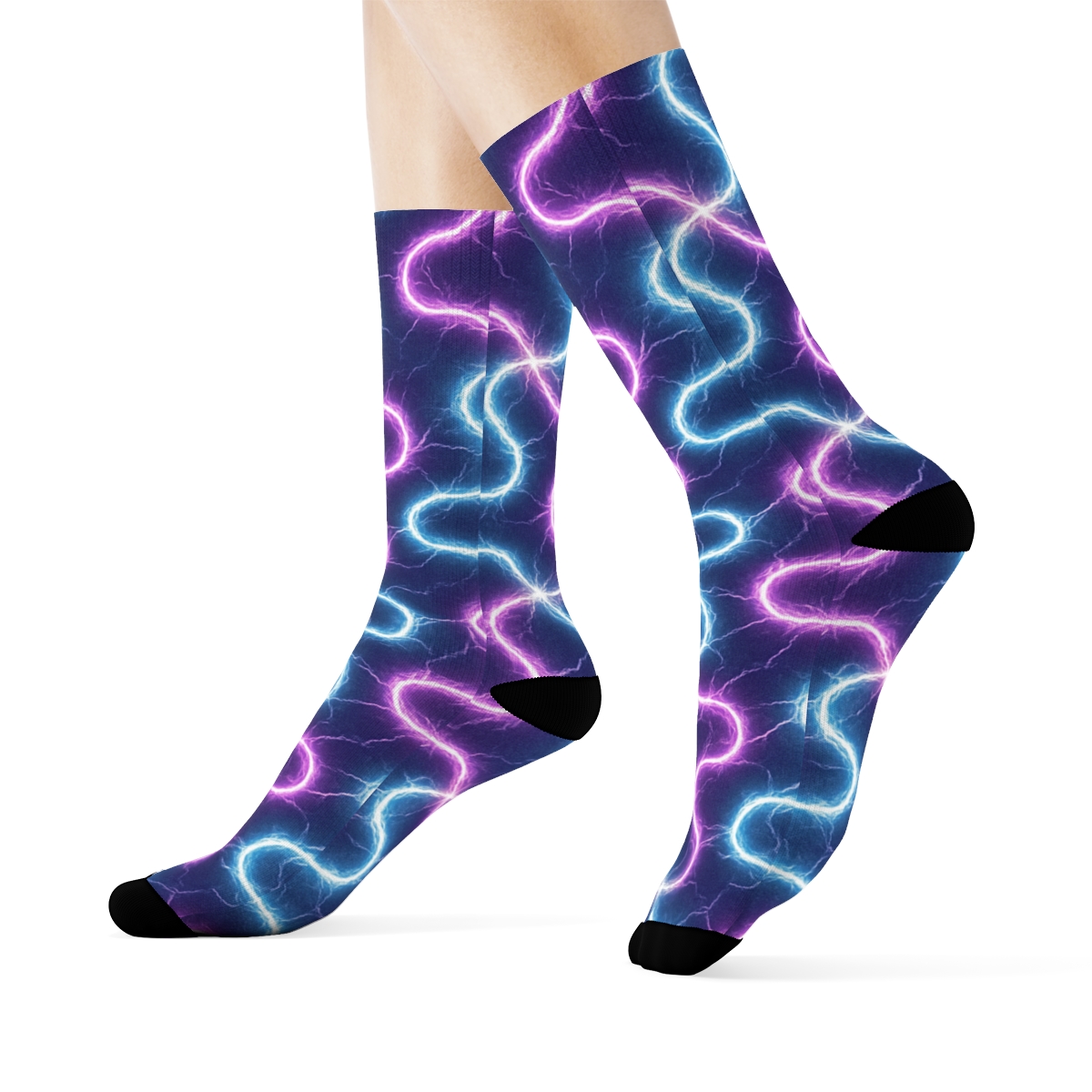 Neon Arc Lattice On Deep Indigo Field custom crew socks