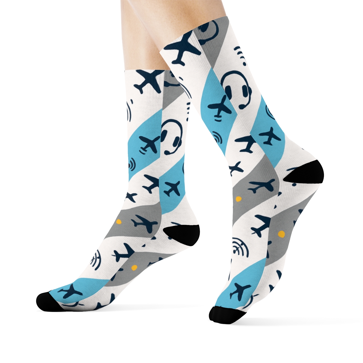 Runway Rhythm With Air Traffic Controller Icons comfortable cotton crew socks