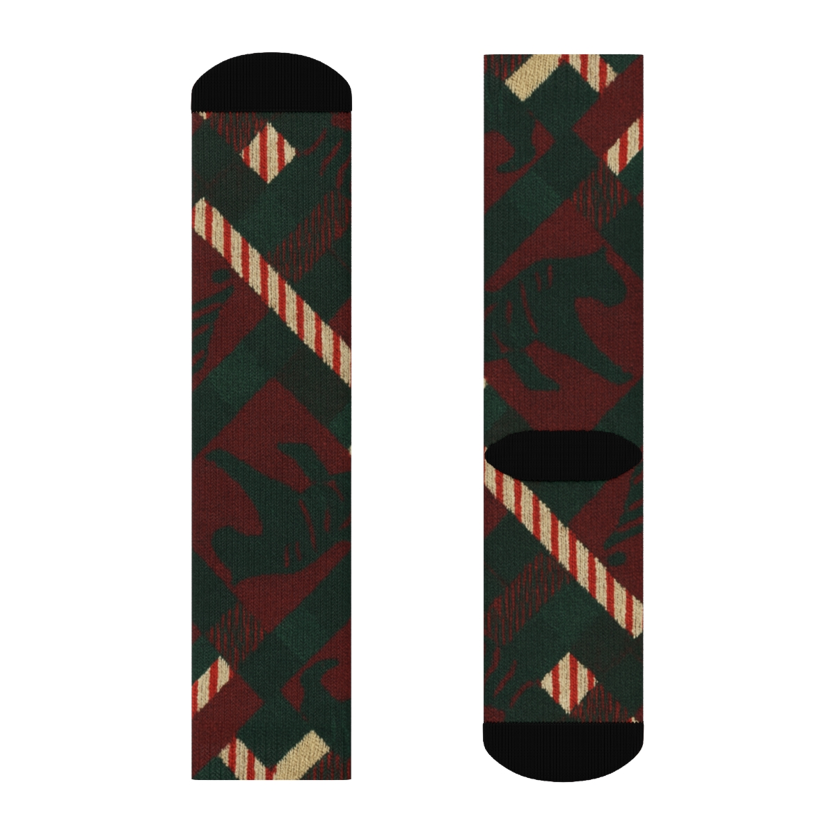 Tartan Tiger Plaid With Candy Canes On Maroon Background stylish athletic crew socks