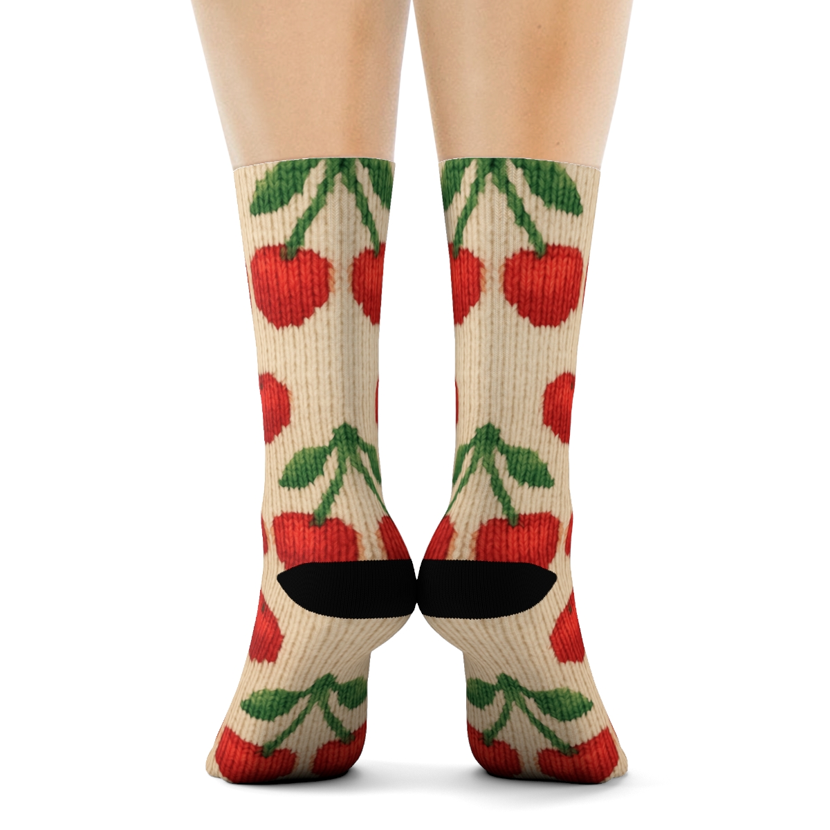 Knitted Illusion Lattice Cherry Pattern comfortable cotton crew socks