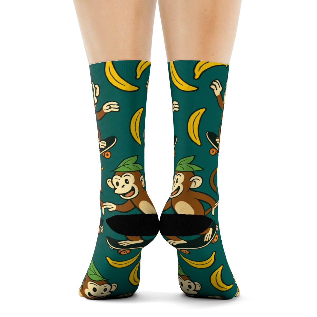 Playful Skateboard Scene With Monkey Toss Repeat premium sports crew socks