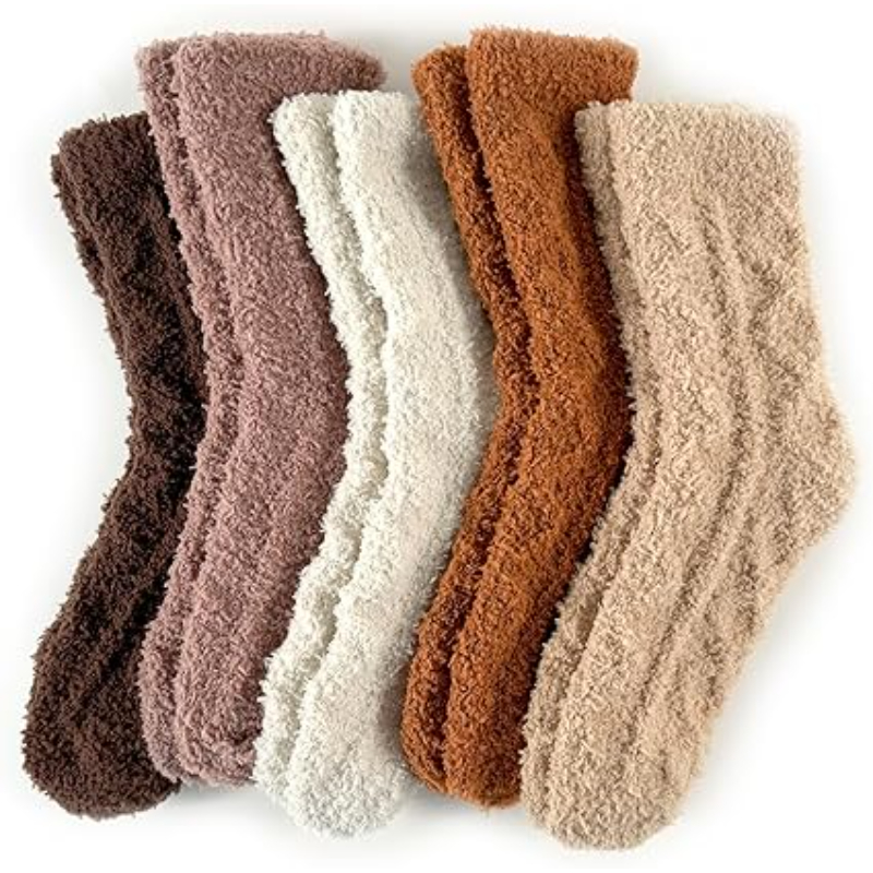 Pair Of 6 Warm Cozy Fluffy Fuzzy Plush Sleeping Socks Set For Women