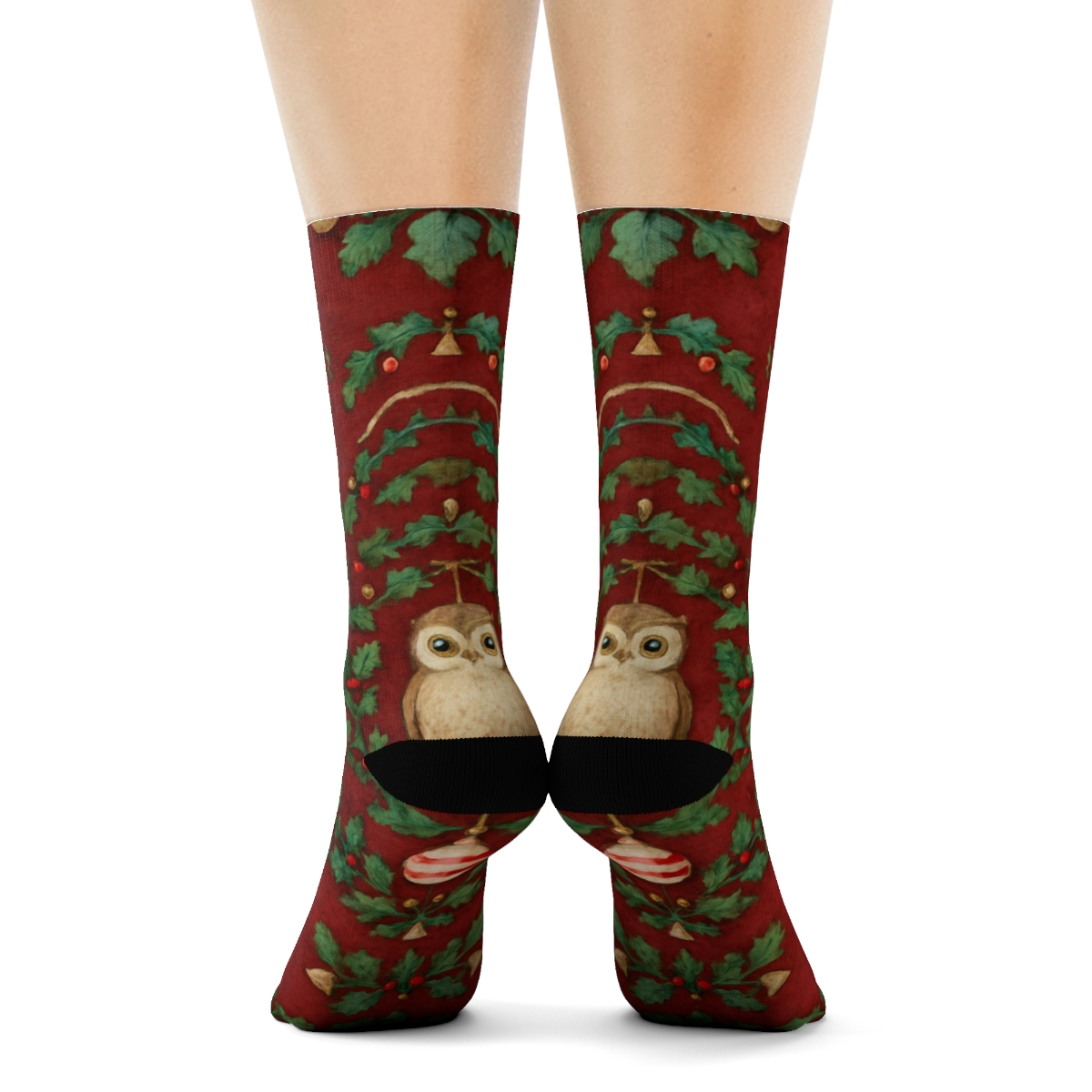 Ornament Owl Concentric Medallions On Deep Red Background stylish athletic crew socks