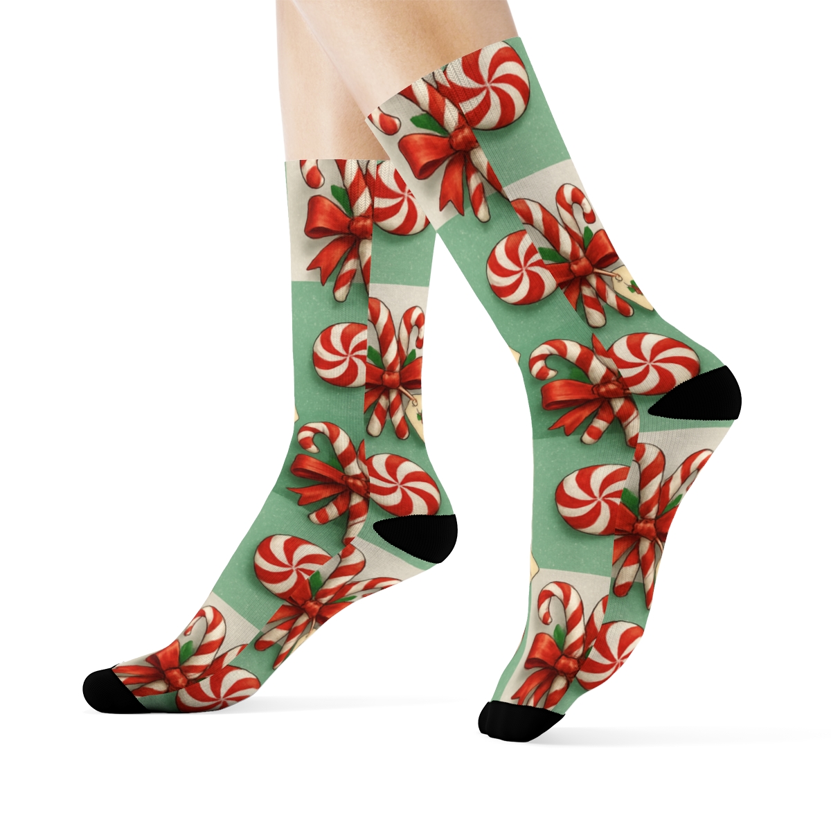 Festive Collage Candy Canes Vignette Tiles comfortable cotton crew socks