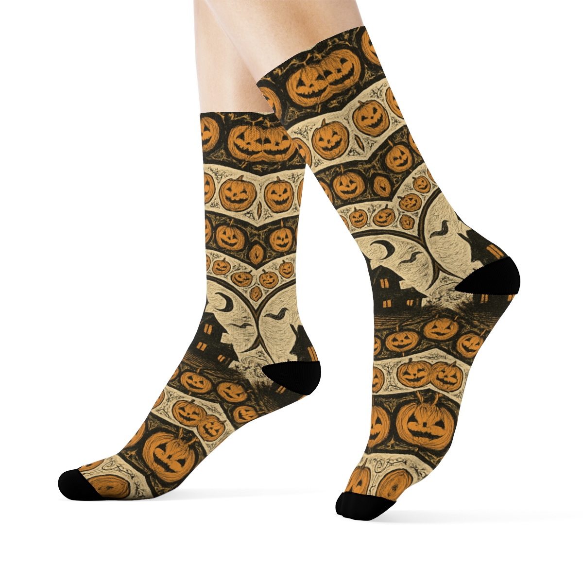 Haunted House Concentric Pumpkin Field On Proper Background premium sports crew socks