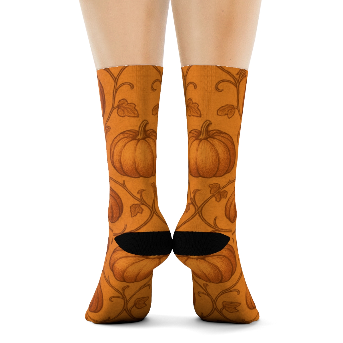 Pumpkin Vine Lattice On Orange Background premium sports crew socks