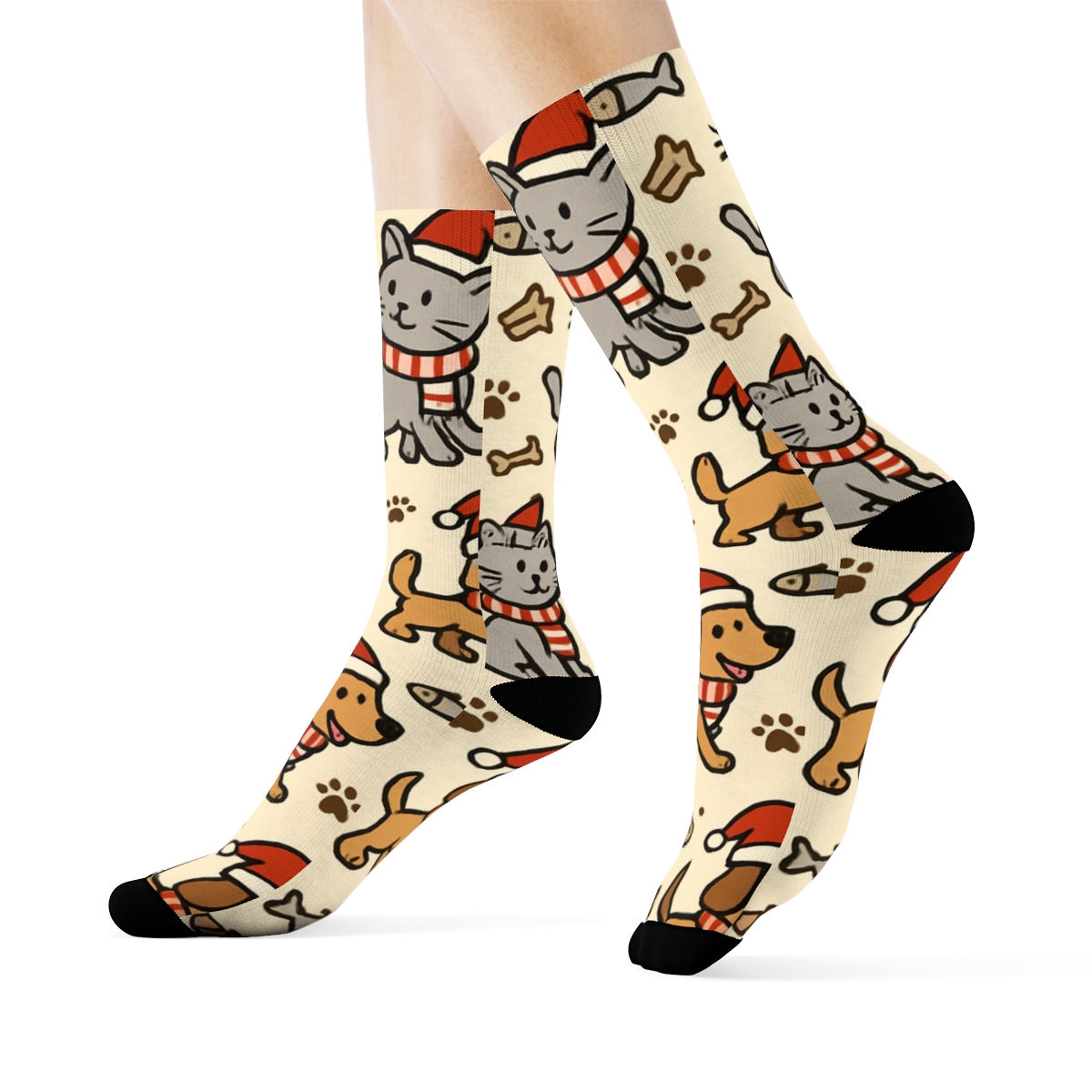 Holiday Pets In Santa Hats Parade premium sports crew socksHoliday Pets in Santa Hats Parade Crew Socks - Image 3