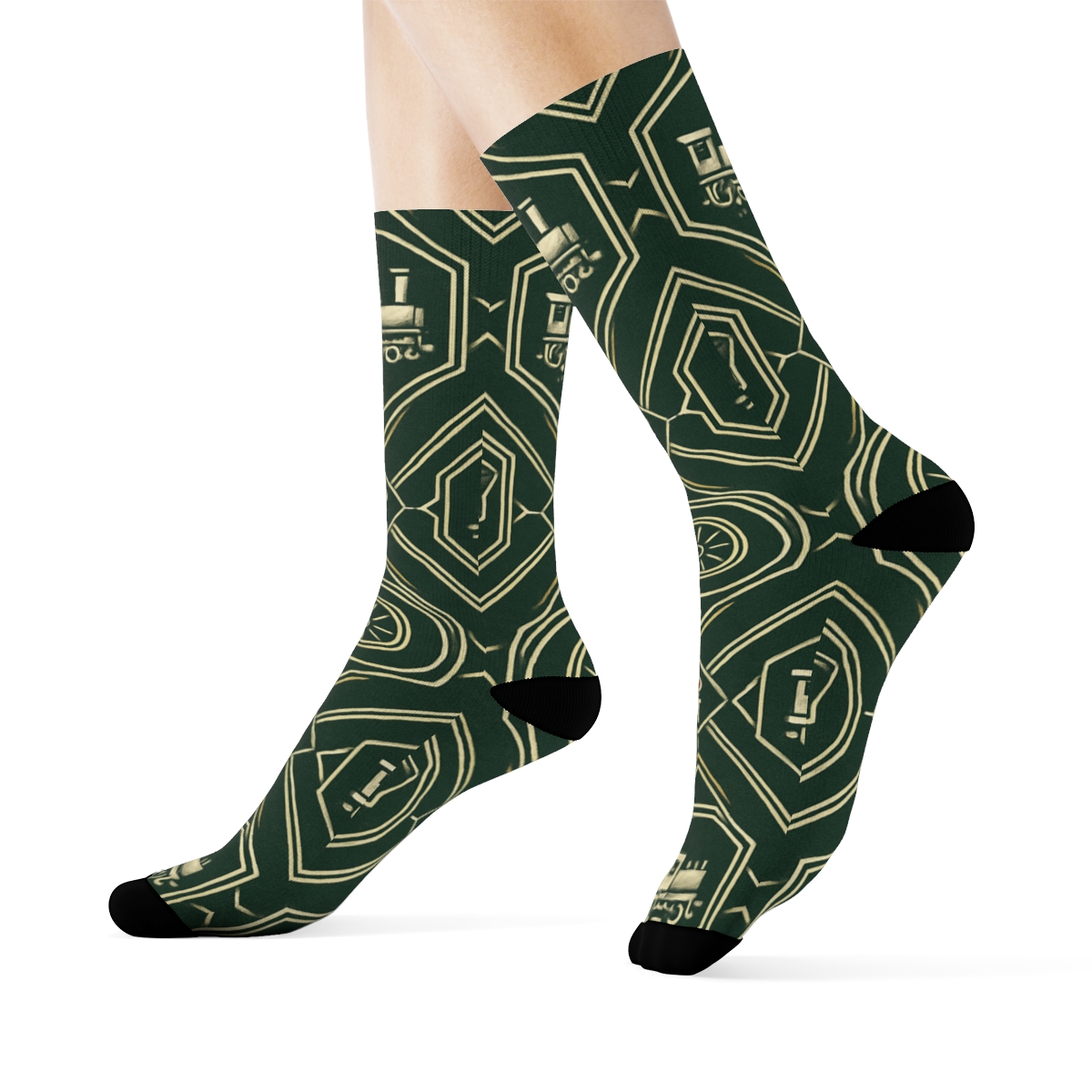 Vintage Travel Poster Train Conductor Lattice unique graphic crew socks