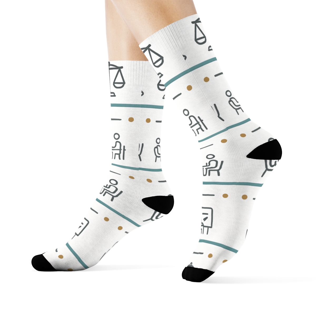 Courtroom Stripe Pattern With Probation Officer Icons custom crew socks