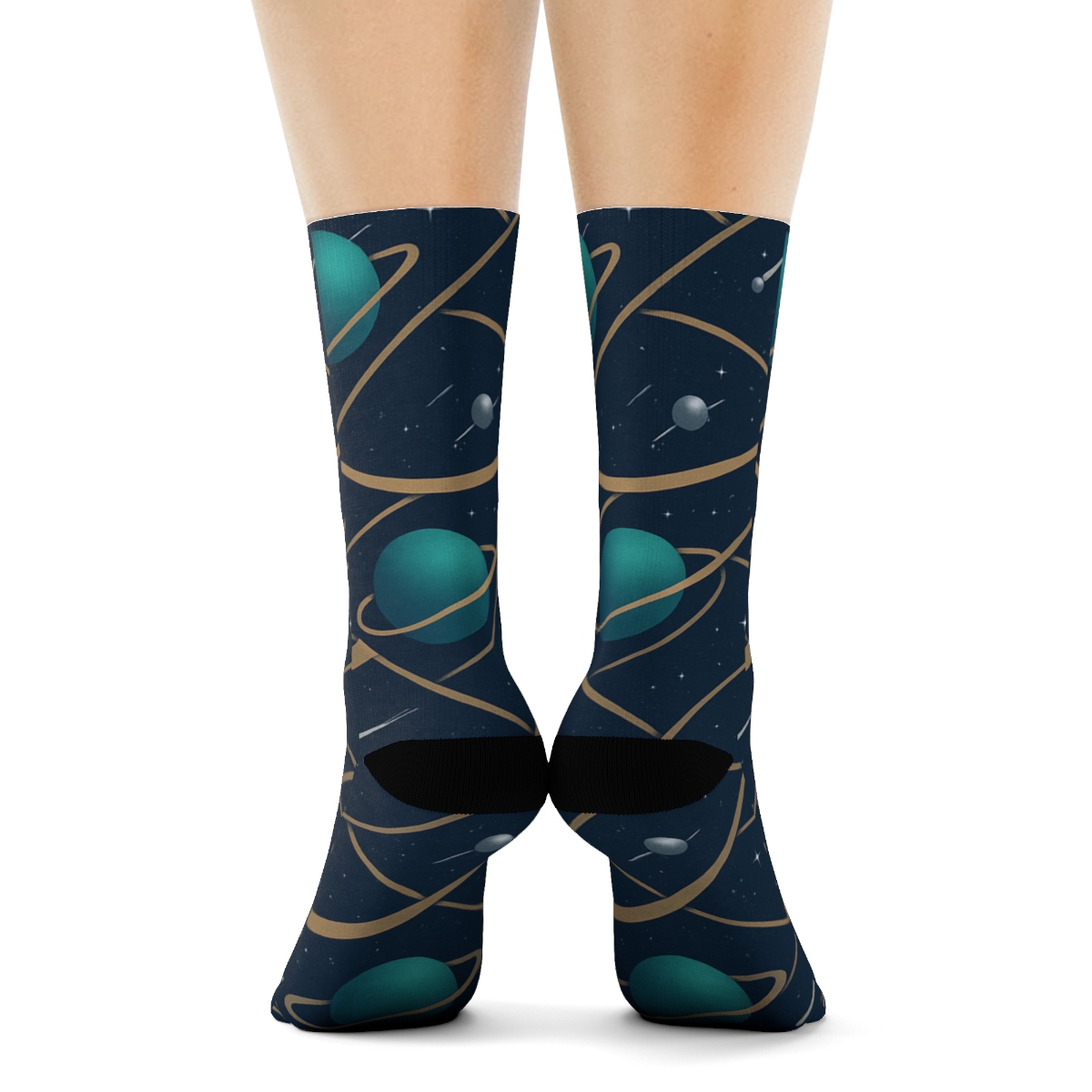Ionized Teal Orbital Band Weave On Deep Navy Background stylish athletic crew socks