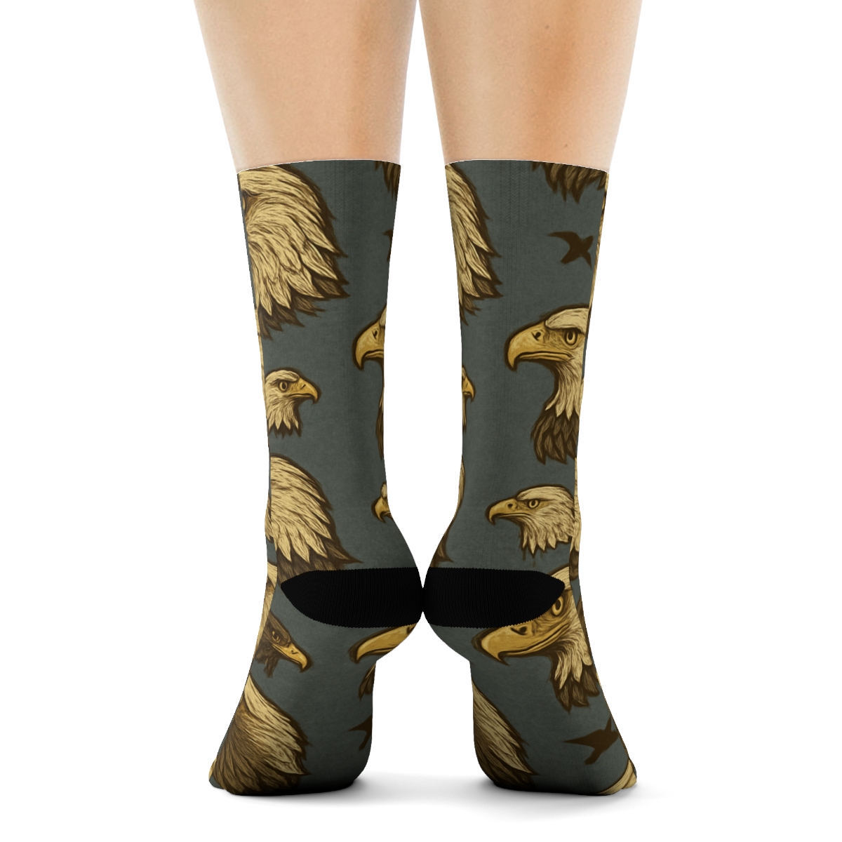 Eagle Crest Grid On Slate Background comfortable cotton crew socks
