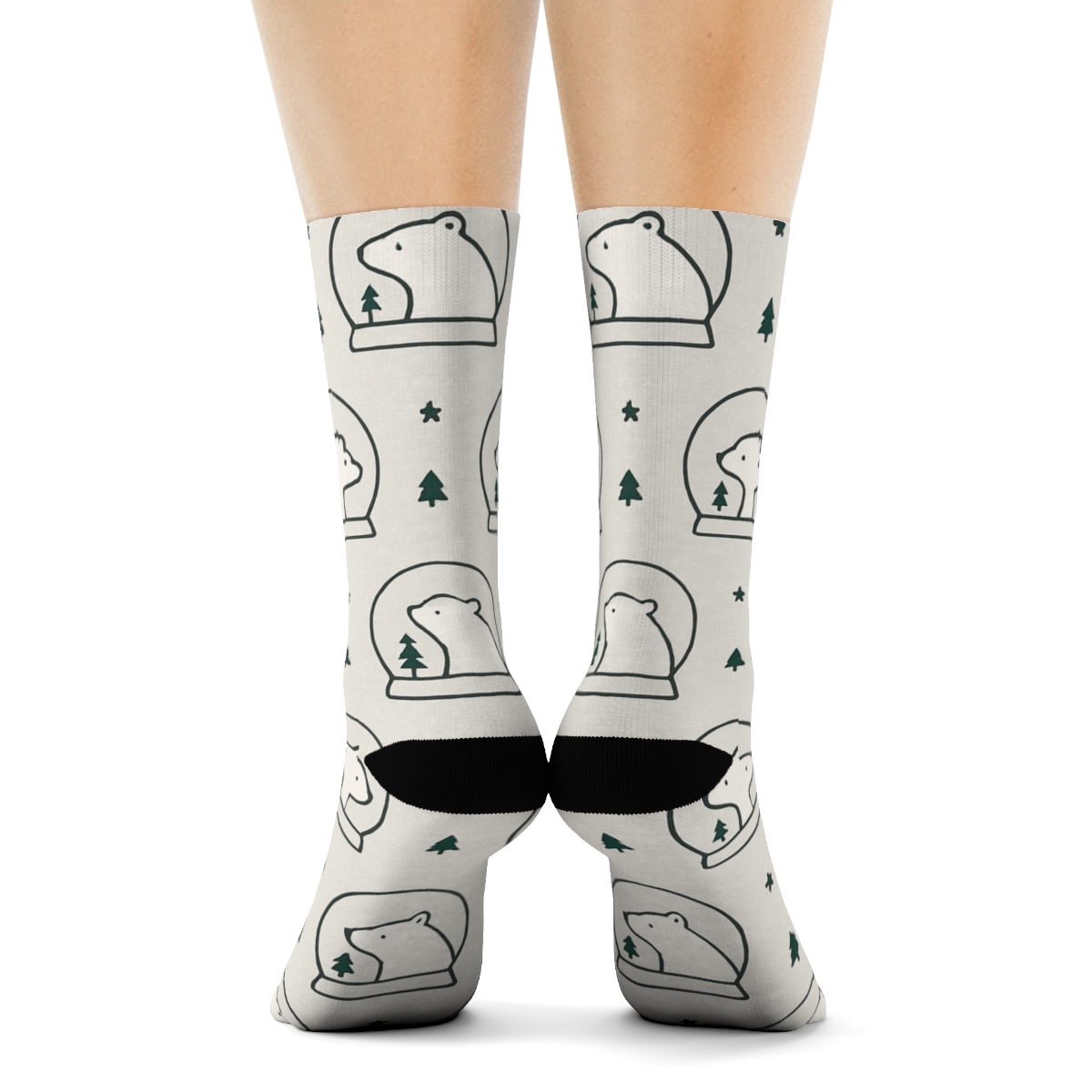 Minimal Polar Bear Snow Globe Dot Matrix On Light Gray Background custom crew socks