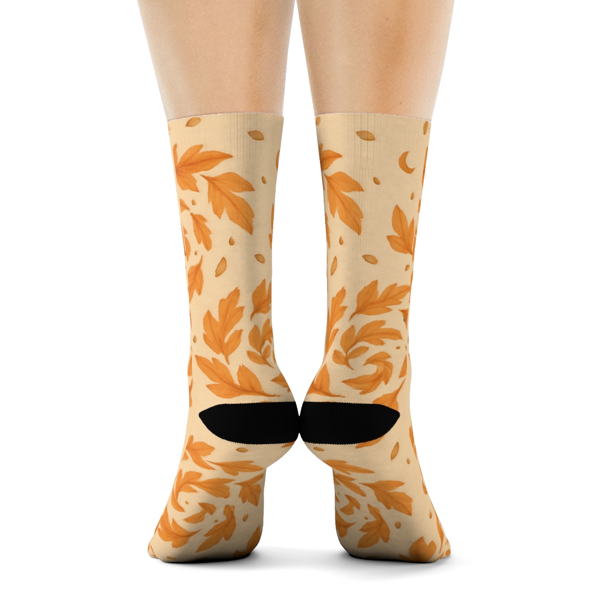 Orange Autumn Leaf Spiral Scatter On Proper Neutral Background comfortable cotton crew socks