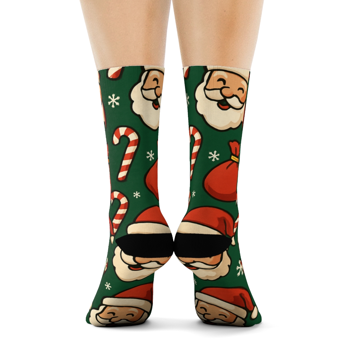 Santa Claus North Pole Patchwork Parade designer printed crew socksSanta Claus North Pole Patchwork Parade Crew Socks - Image 4