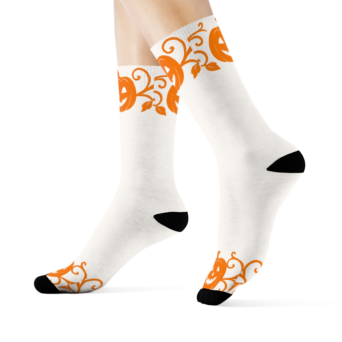 Carved Pumpkin Border Frame Repeat On White Background comfortable cotton crew socks