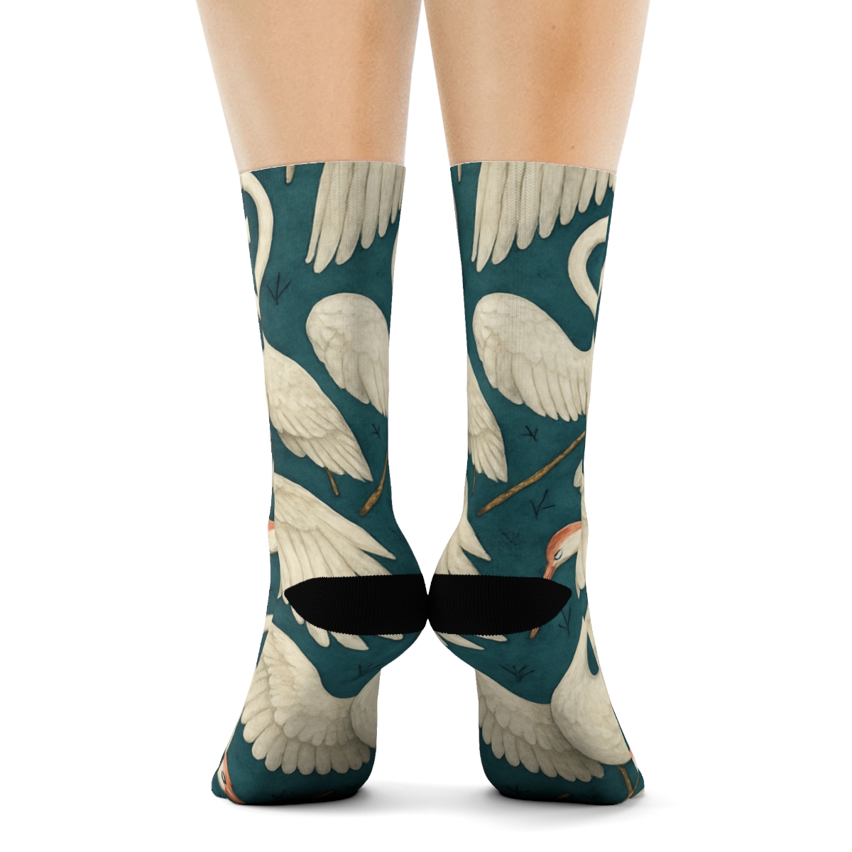 Crane Wing Arc Tessellation On Deep Teal Background comfortable cotton crew socks