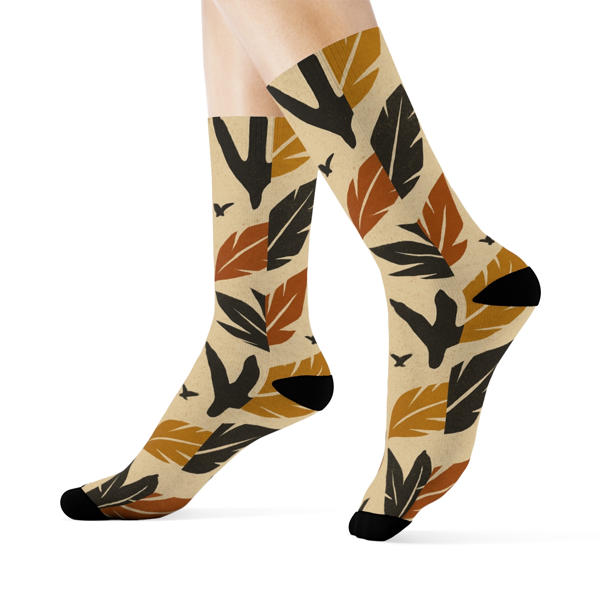 Eagle Talon Track Grid On Sand Beige Background trendy patterned crew socks