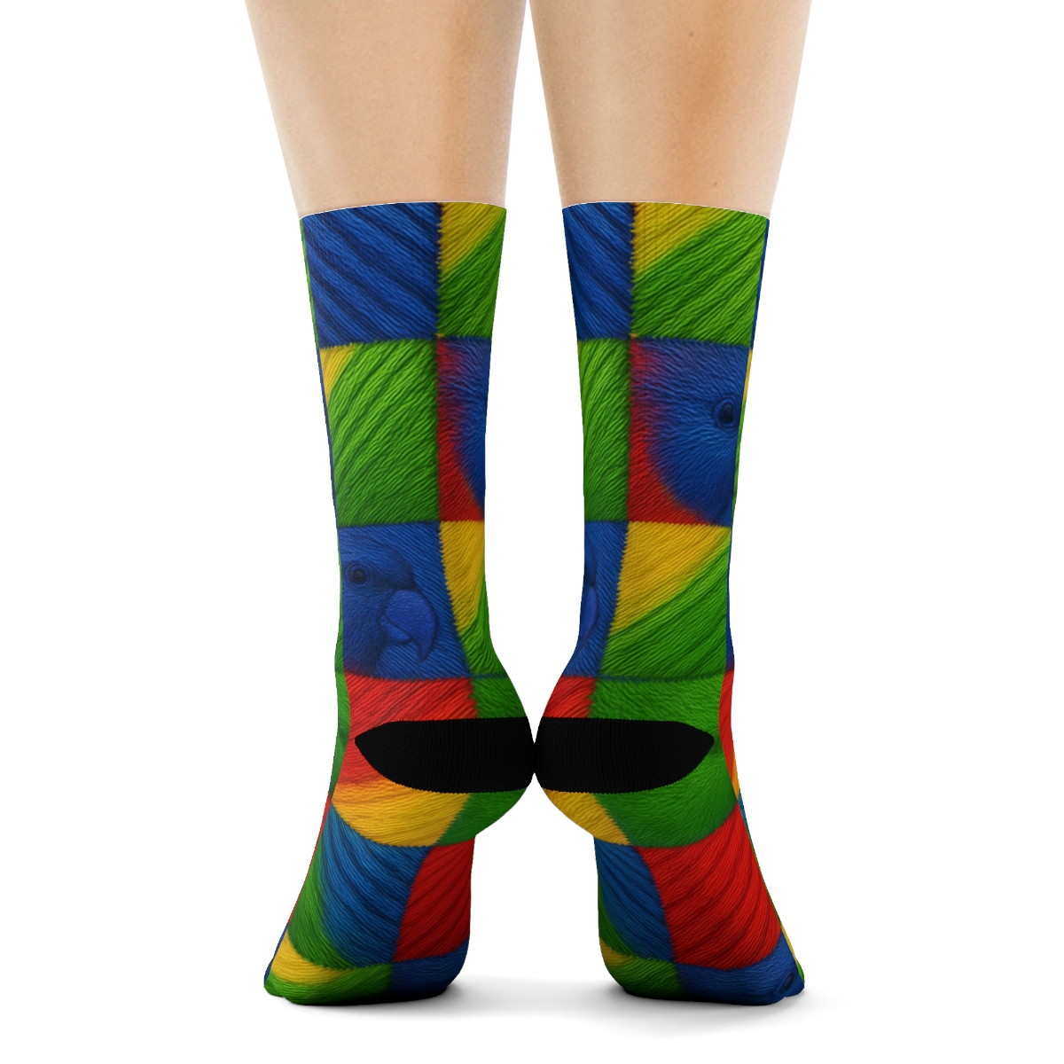 Rainbow Lorikeet Checkered Plumage On White personalized crew socks