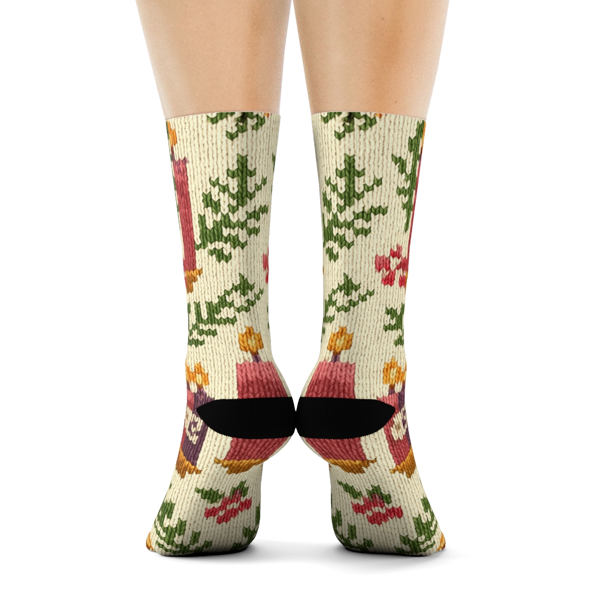 Knitted Advent Candles Lattice In Violet And Rose designer printed crew socks