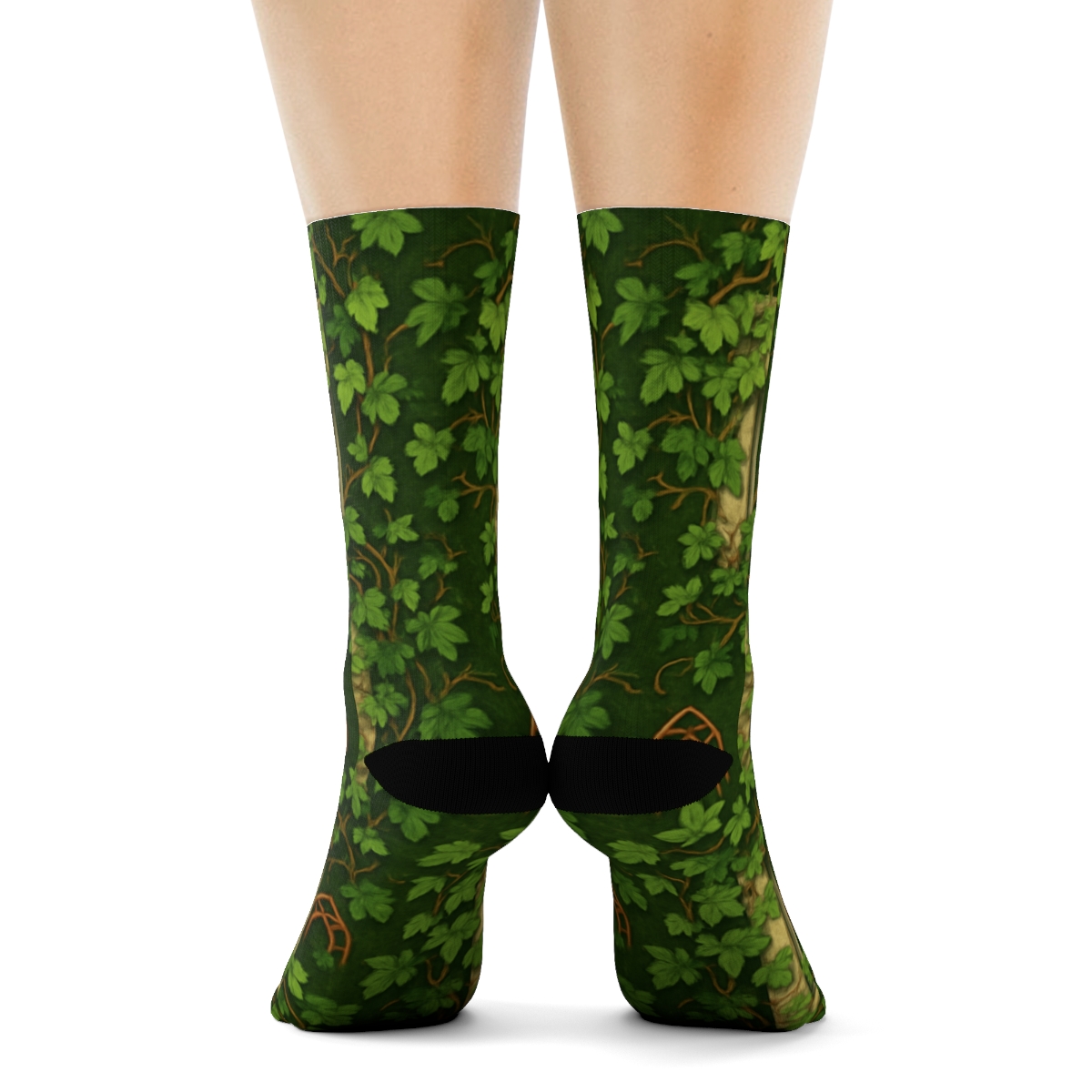 Playful Ivy Window Frames On Deep Olive unique graphic crew socks