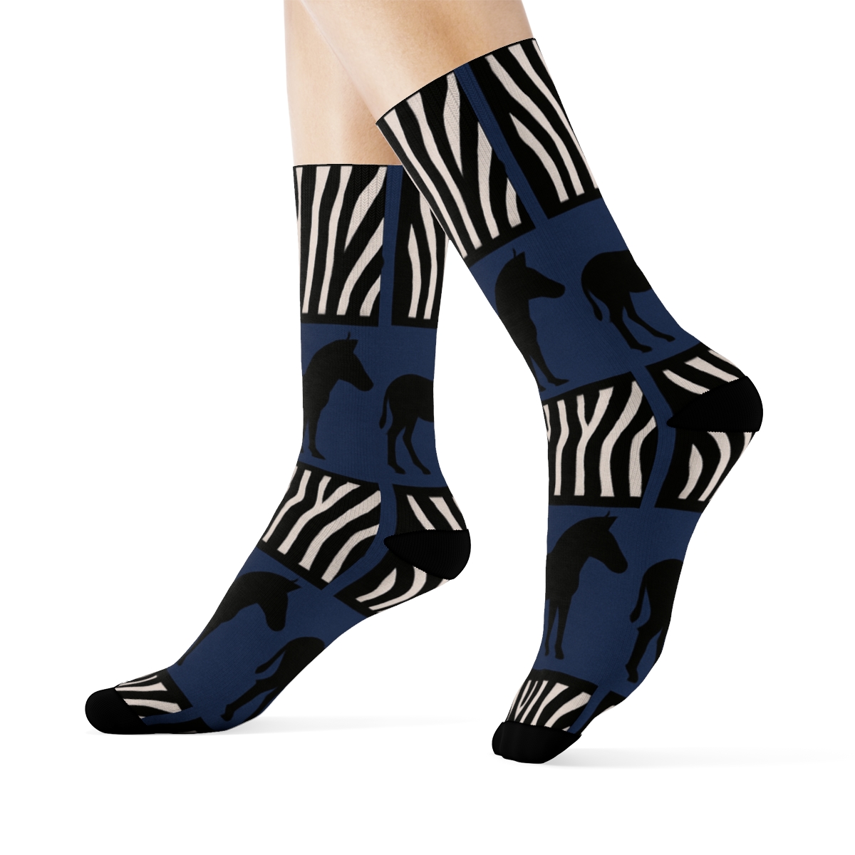 Indigo Night Zebra Silhouette Bands stylish athletic crew socks