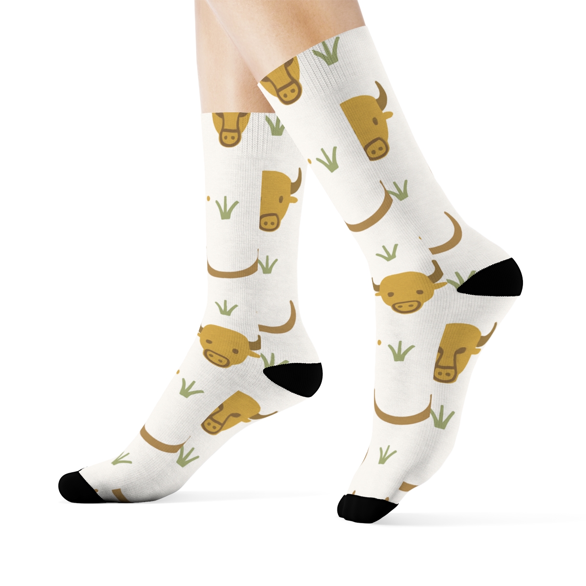 Minimal Prairie Grid With Bison soft everyday crew socks