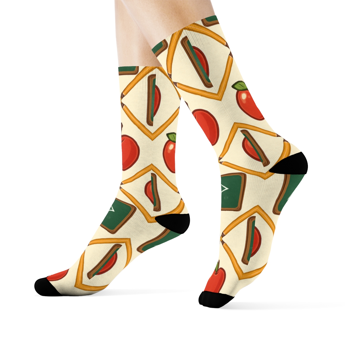 Apple And Chalkboard Lattice, Teacher Edition designer printed crew socks
