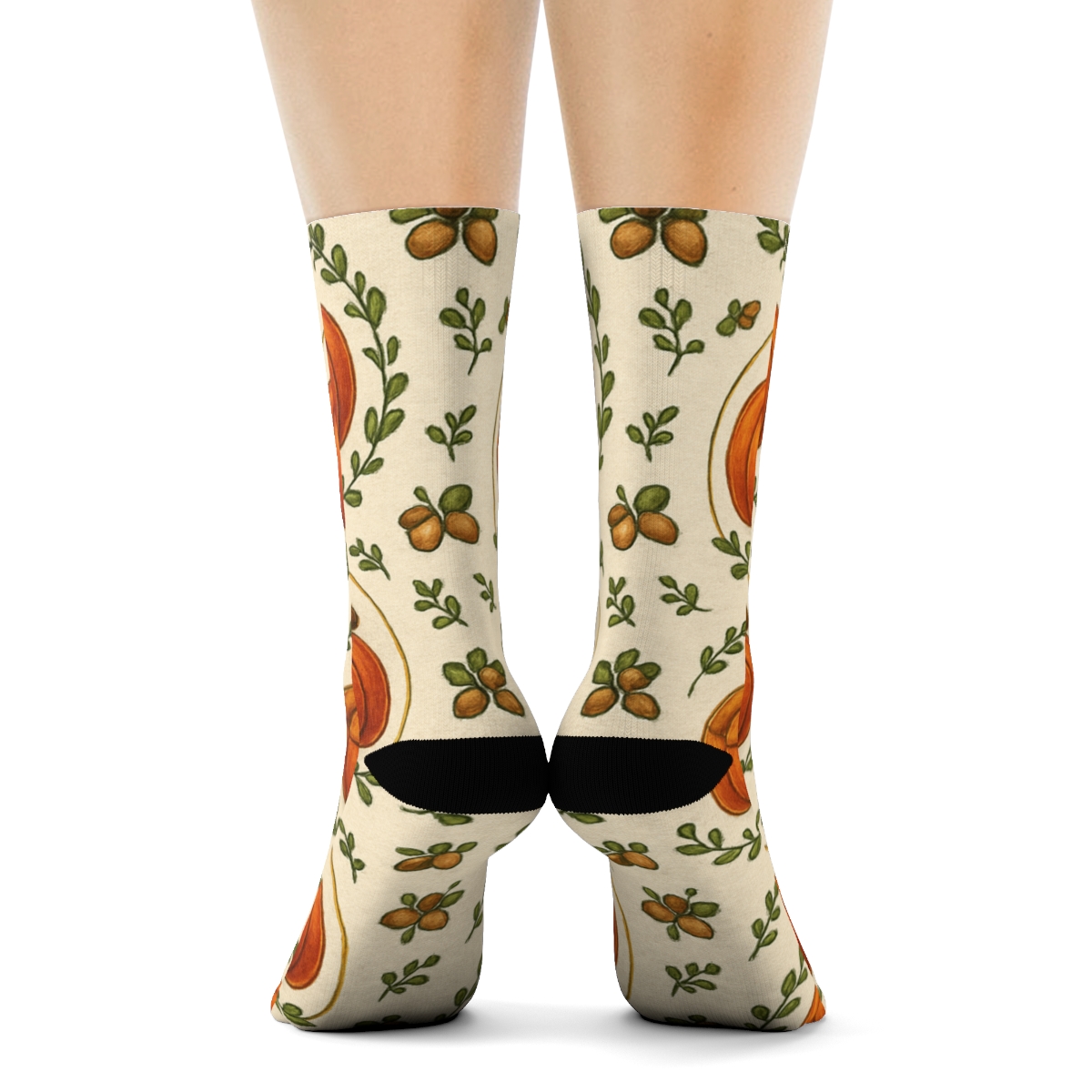 Pumpkin Patch Mirror Medallions On Creamy Beige Background personalized crew socks