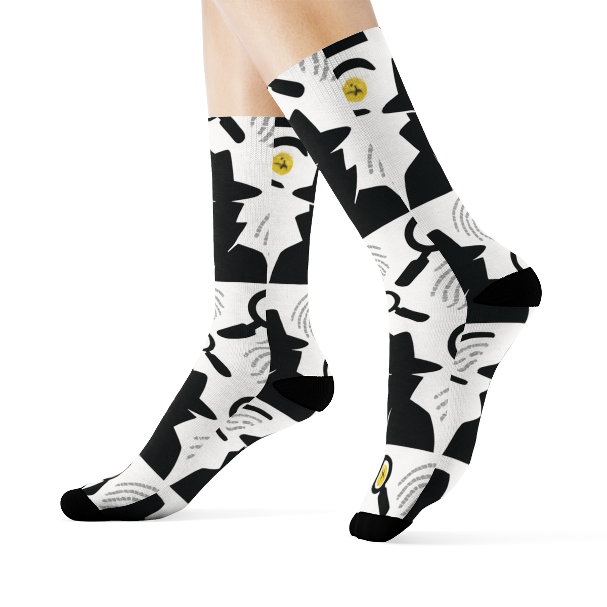 Tessellated Shadow Silhouettes, Police Detective Chic designer printed crew socks