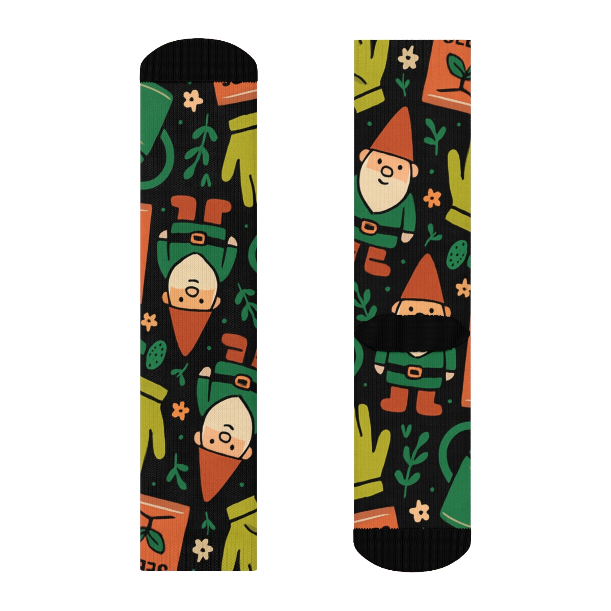 Gardener Gnome Watering Can Tessellation designer printed crew socks