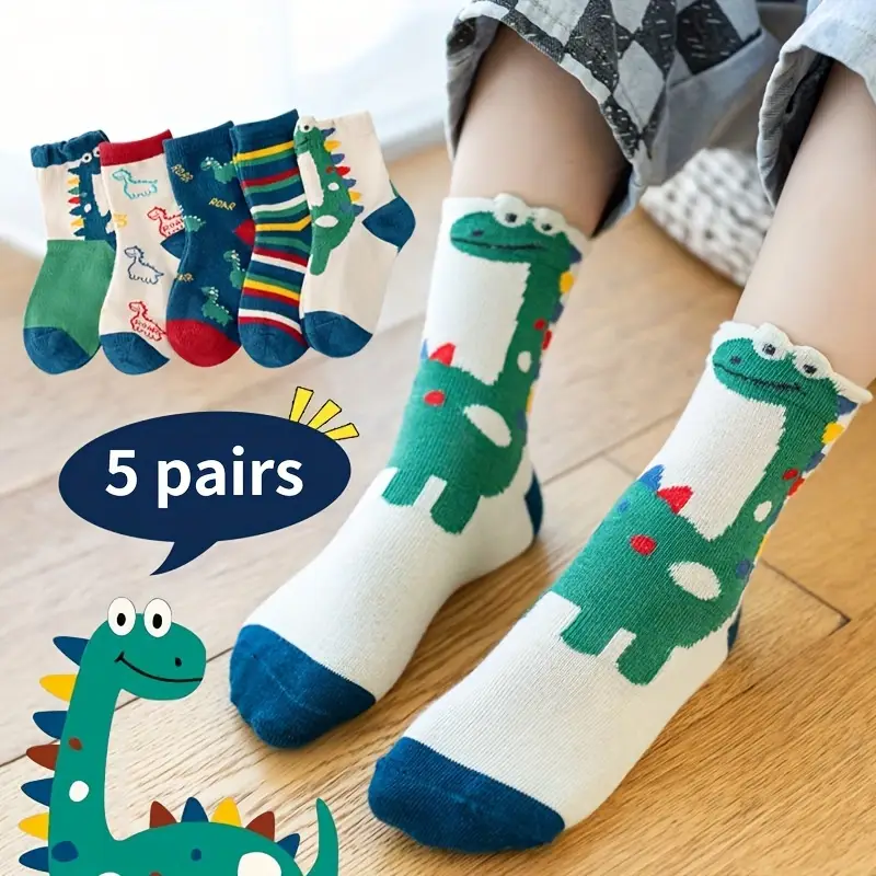 5 pairs of cartoon dinosaur 5 pairs of boys casual fashion knitted breathable sailor socks print socks socks boys socks 0