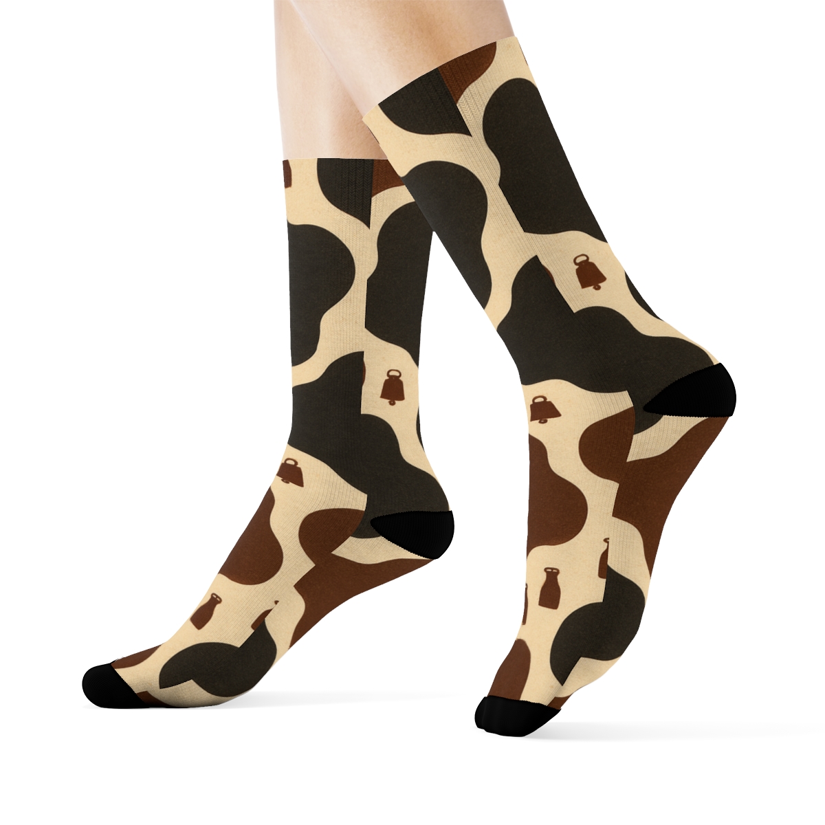 Retro Dairy Label Cow Spot Tessellation On Sepia Cream unique graphic crew socks
