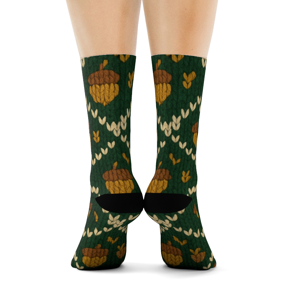 Knitted Acorn Chevron On Forest Background premium sports crew socks