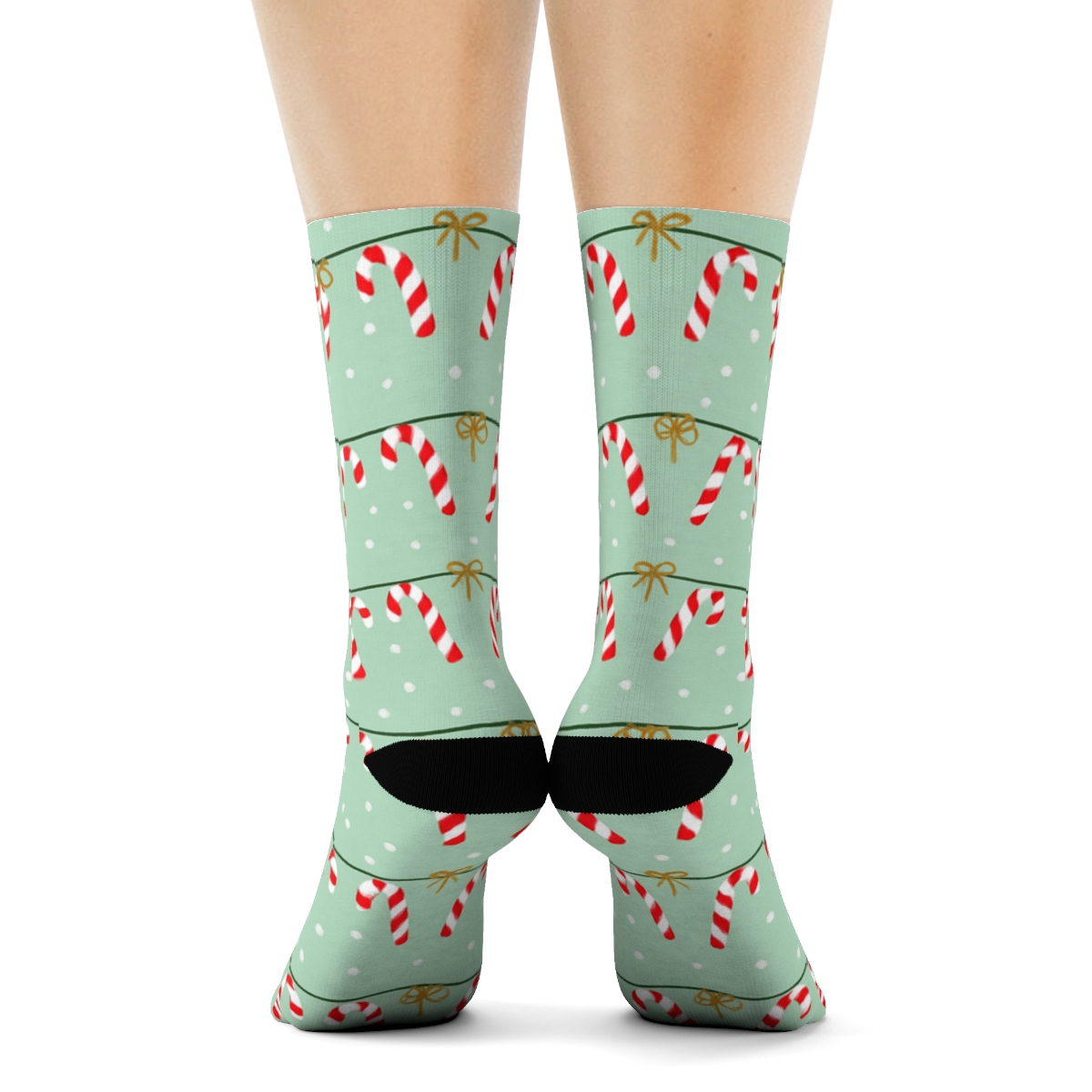 Frosted Garland Border With Candy Canes Accents custom crew socks