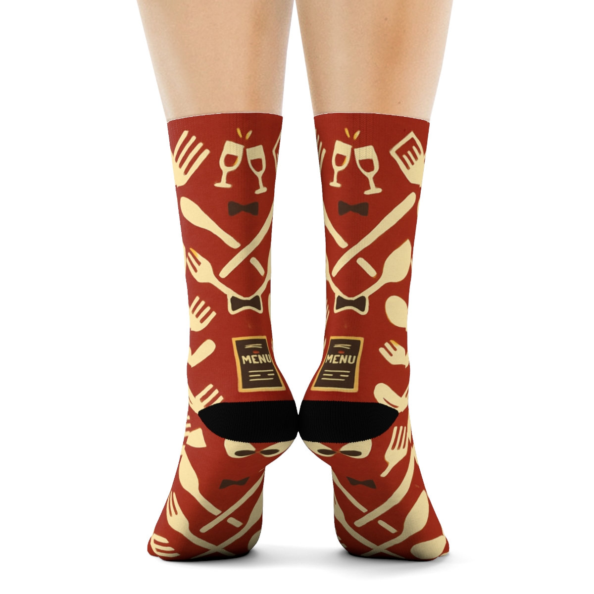 Waiter-Crafted Cutlery Chevron On Restaurant Red premium sports crew socks