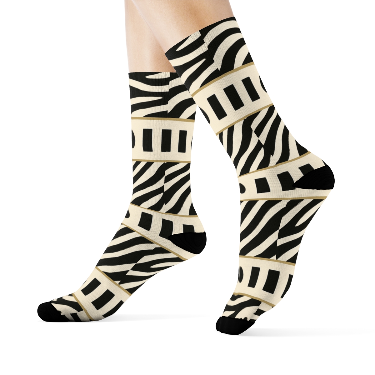 Minimal Cream Zebra Crossing Stripe Bands custom crew socks