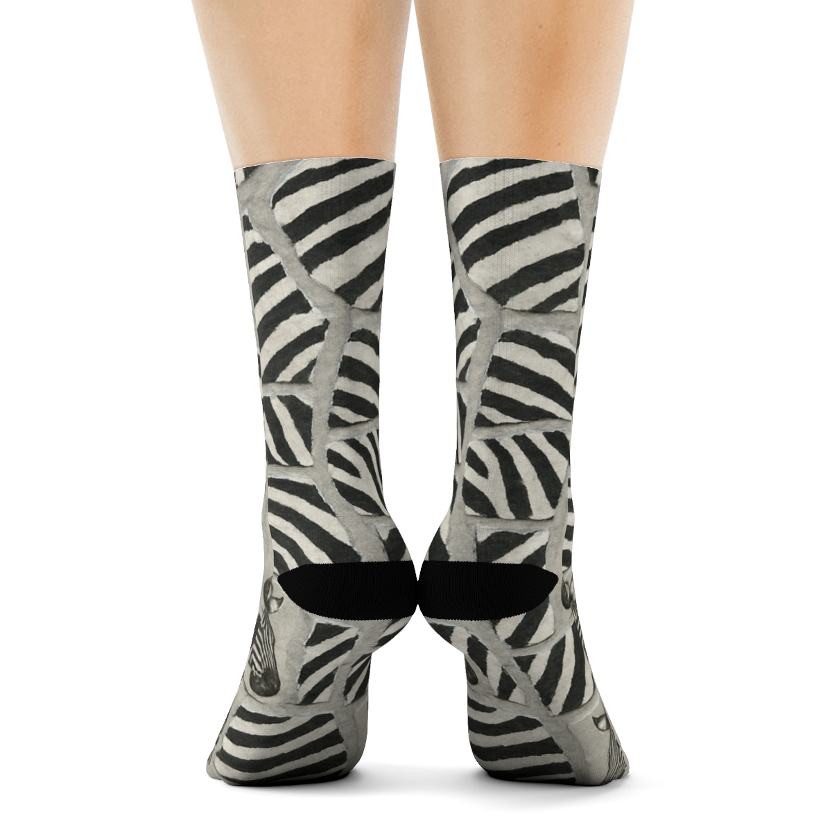 Fragmented Stripe Mosaic On Soft Gray trendy patterned crew socks