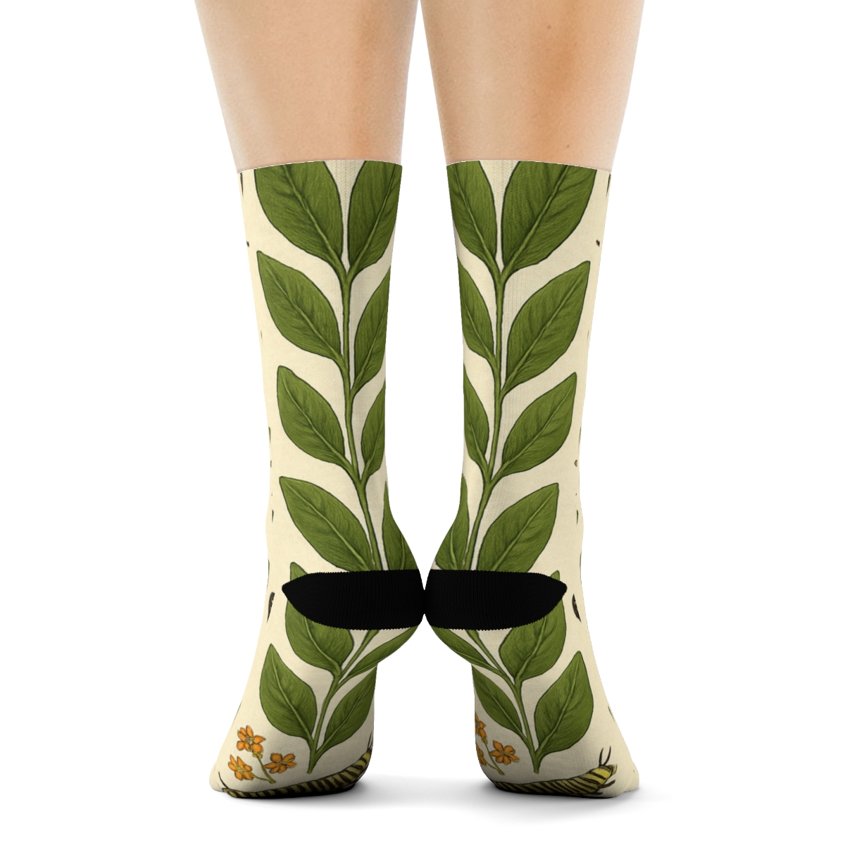 Monarch Chrysalis Stripe Parade On Warm Ivory Background trendy patterned crew socks