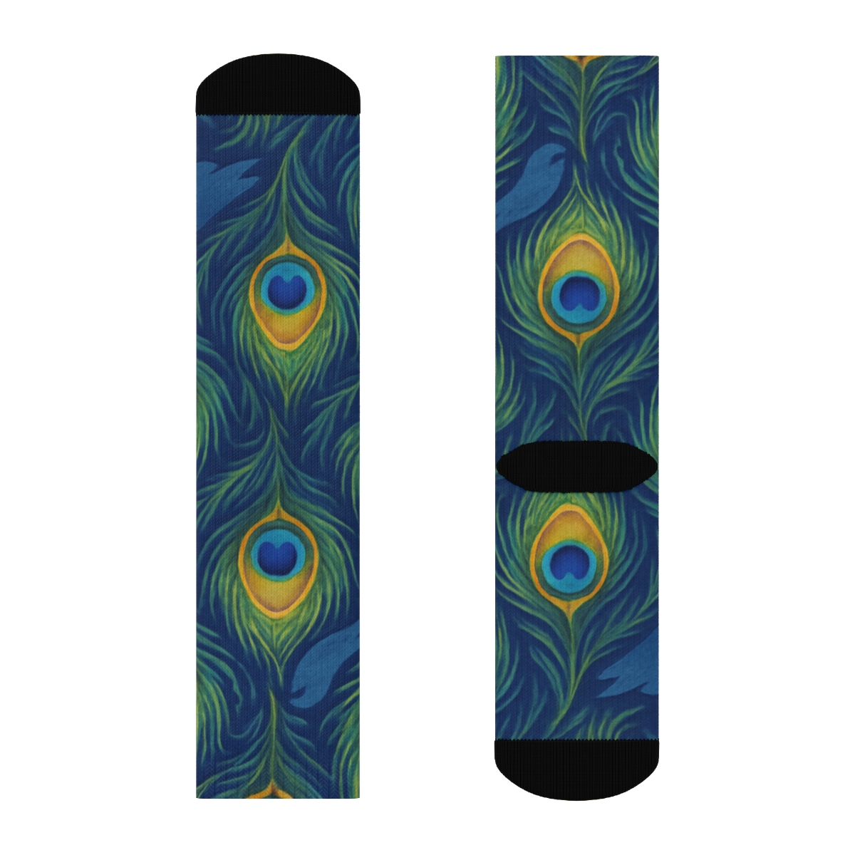Peacock Tail Eye Tessellation On Indigo Background unique graphic crew socks
