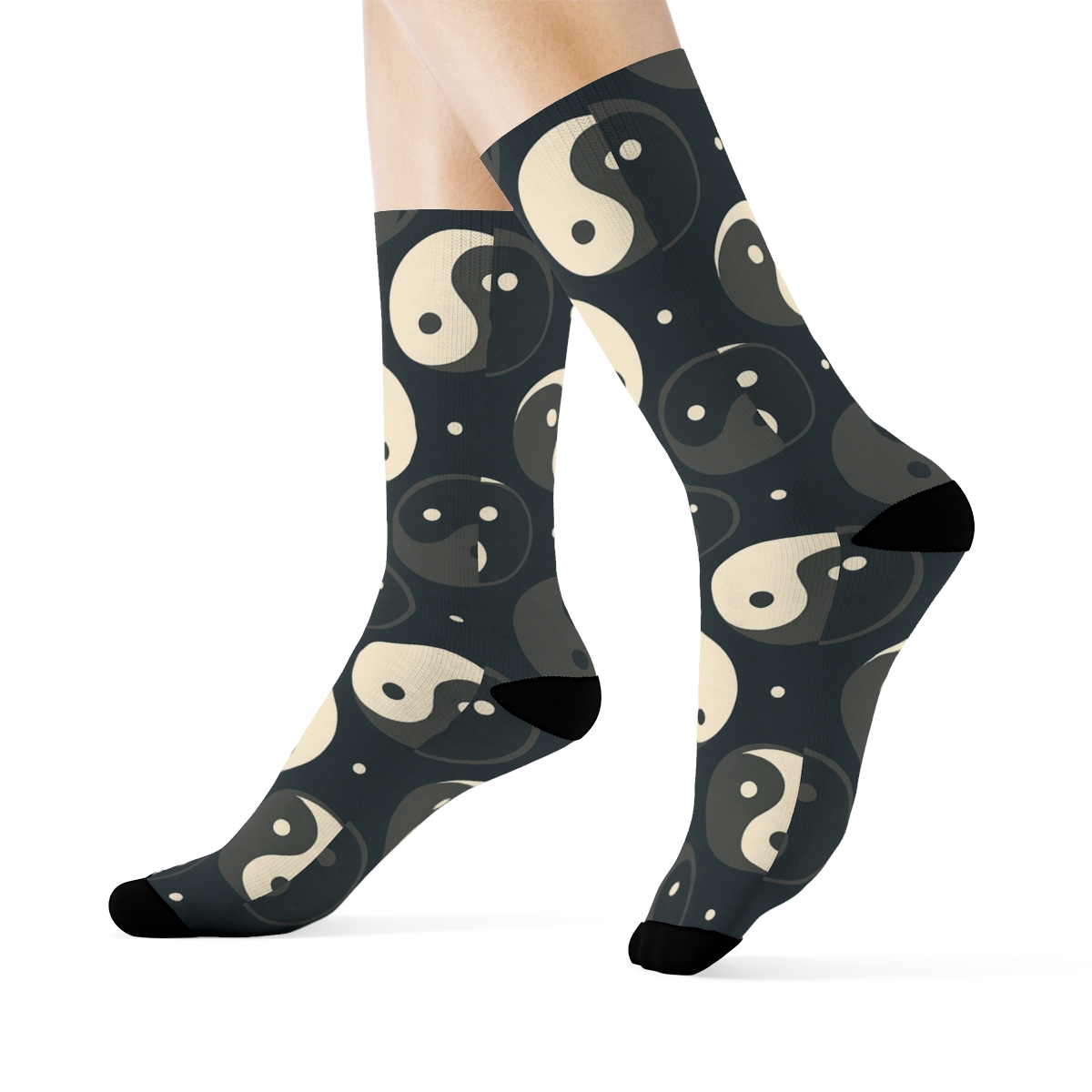 Charcoal Indigo Koi Dual Spiral Tile On Deep Indigo Background comfortable cotton crew socksCharcoal Indigo Koi Dual Spiral Tile on Deep Indigo Background Crew Socks - Image 3