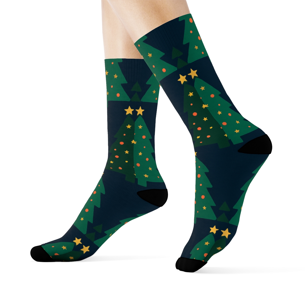 Midnight Garland Grid With Christmas Tree Motifs unique graphic crew socks