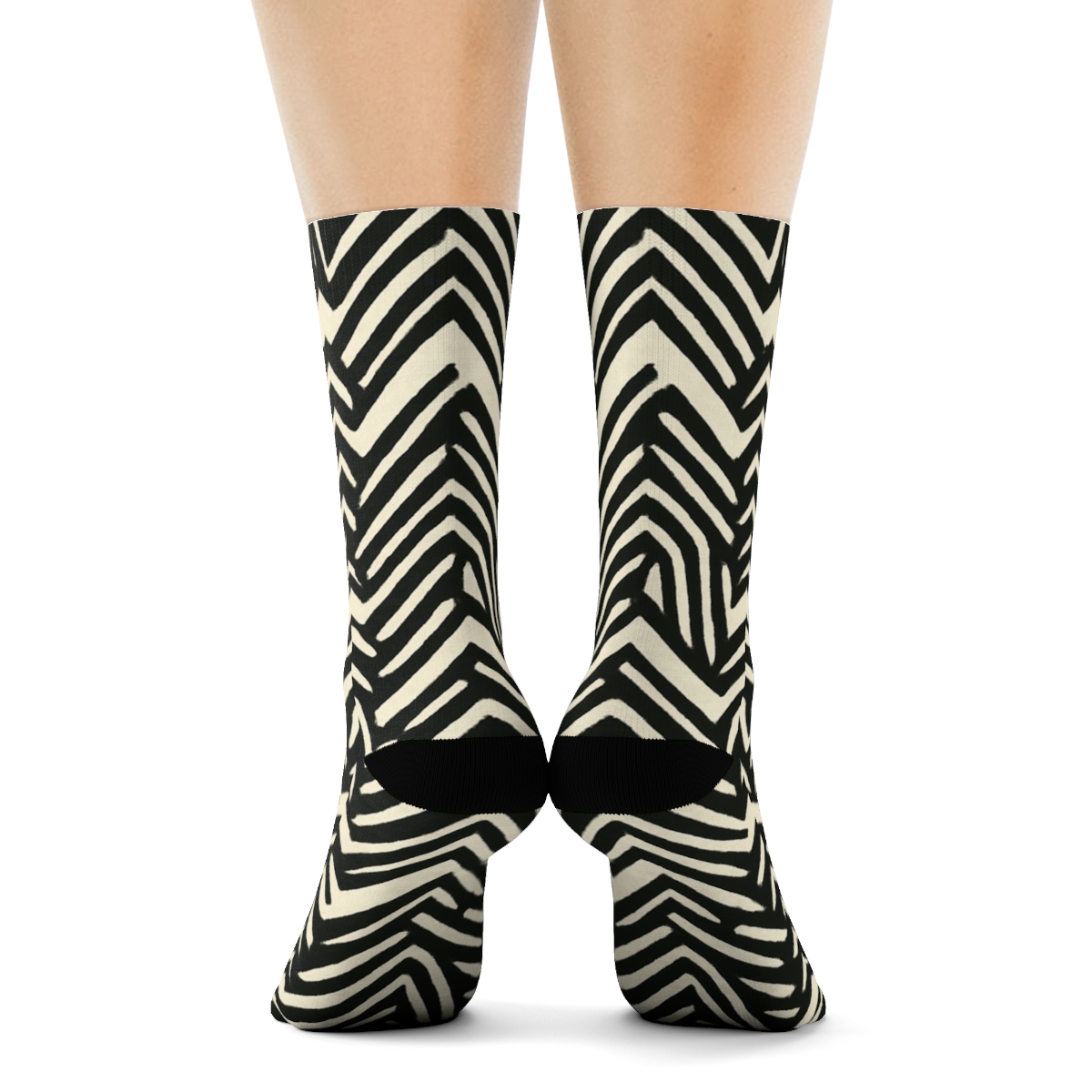Teal Inlay Zebra Chevron Fragments On Warm Cream premium sports crew socks