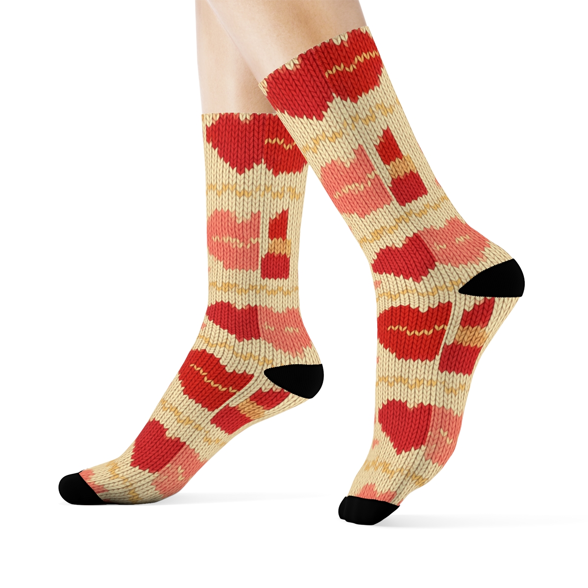 Knitted Pattern Illusion Lipstick Bands, Valentines Lips trendy patterned crew socks