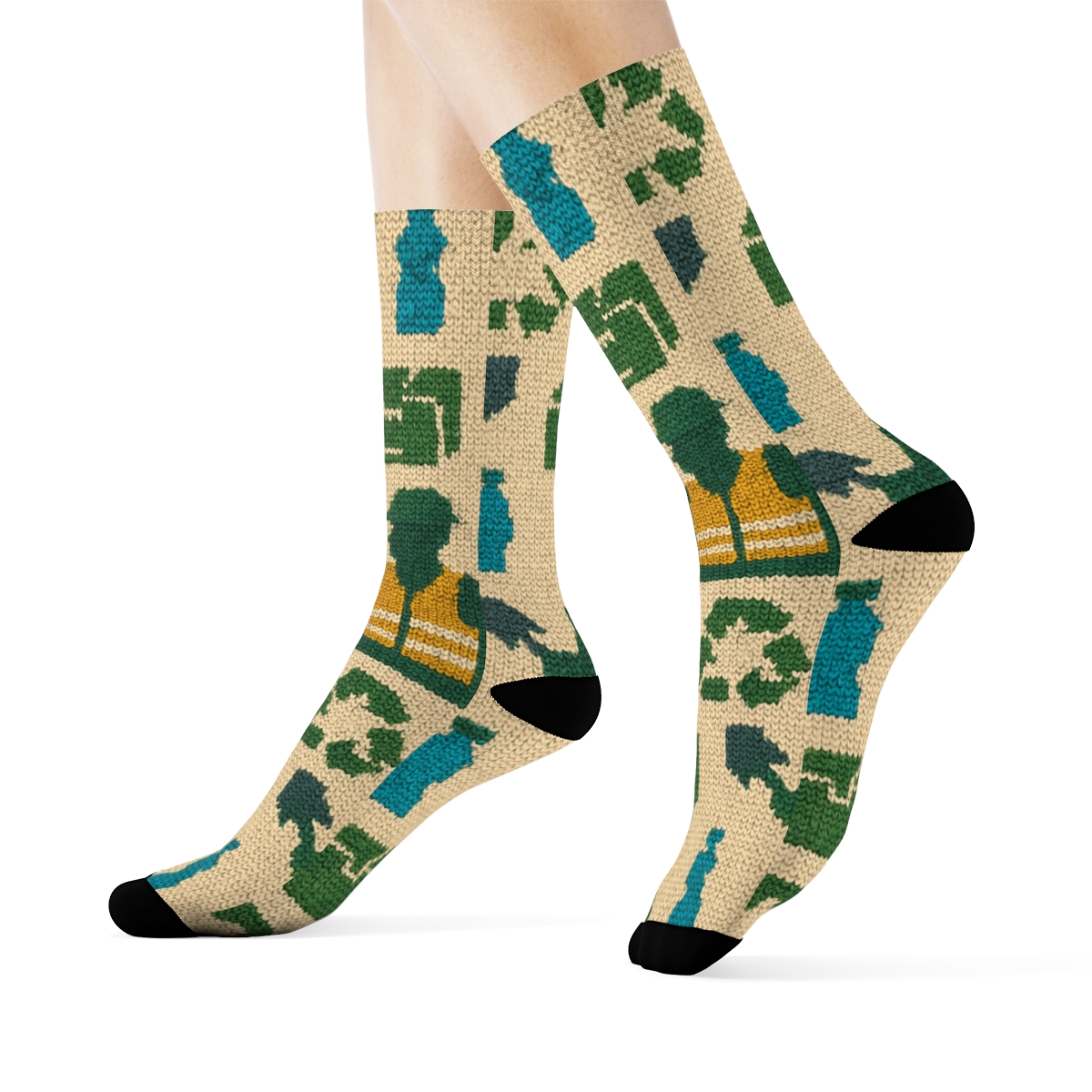 Knitted Loom Recycling Plant Worker Tiling designer printed crew socks