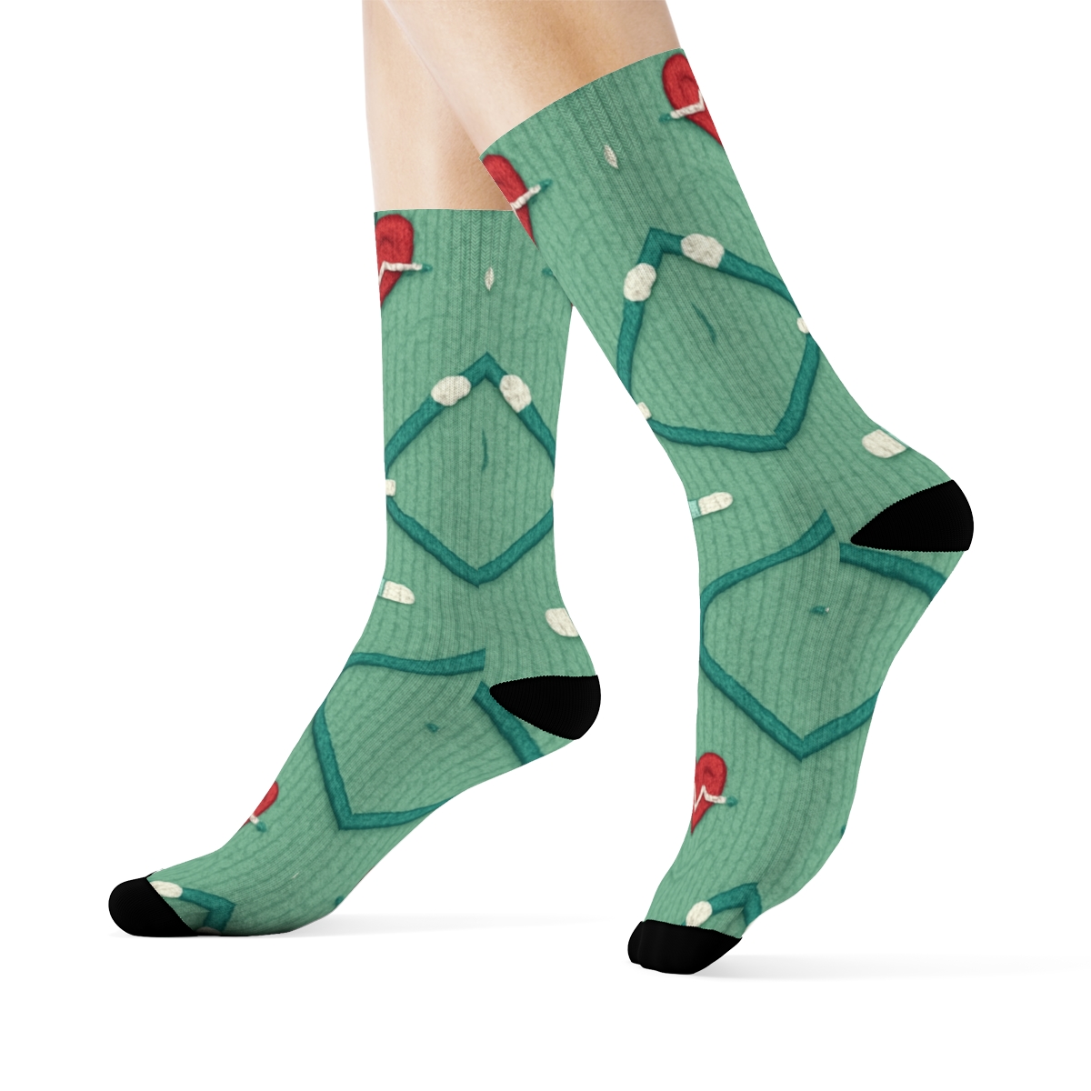 Doctor Stethoscope Lattice Knit On Hospital Green premium sports crew socks