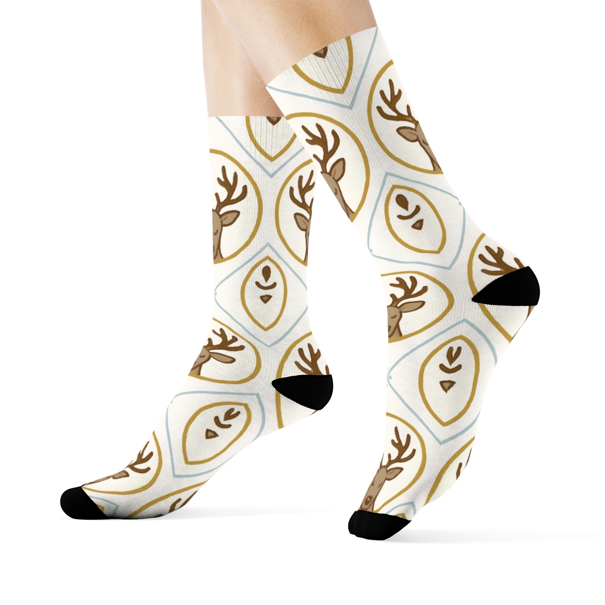 Snowfield Lattice With Reindeer Medallions unique graphic crew socks